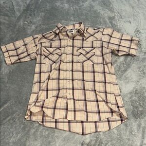 Ely Cattleman Cream and Blue Casual Button Down Shirt Pearl Snap